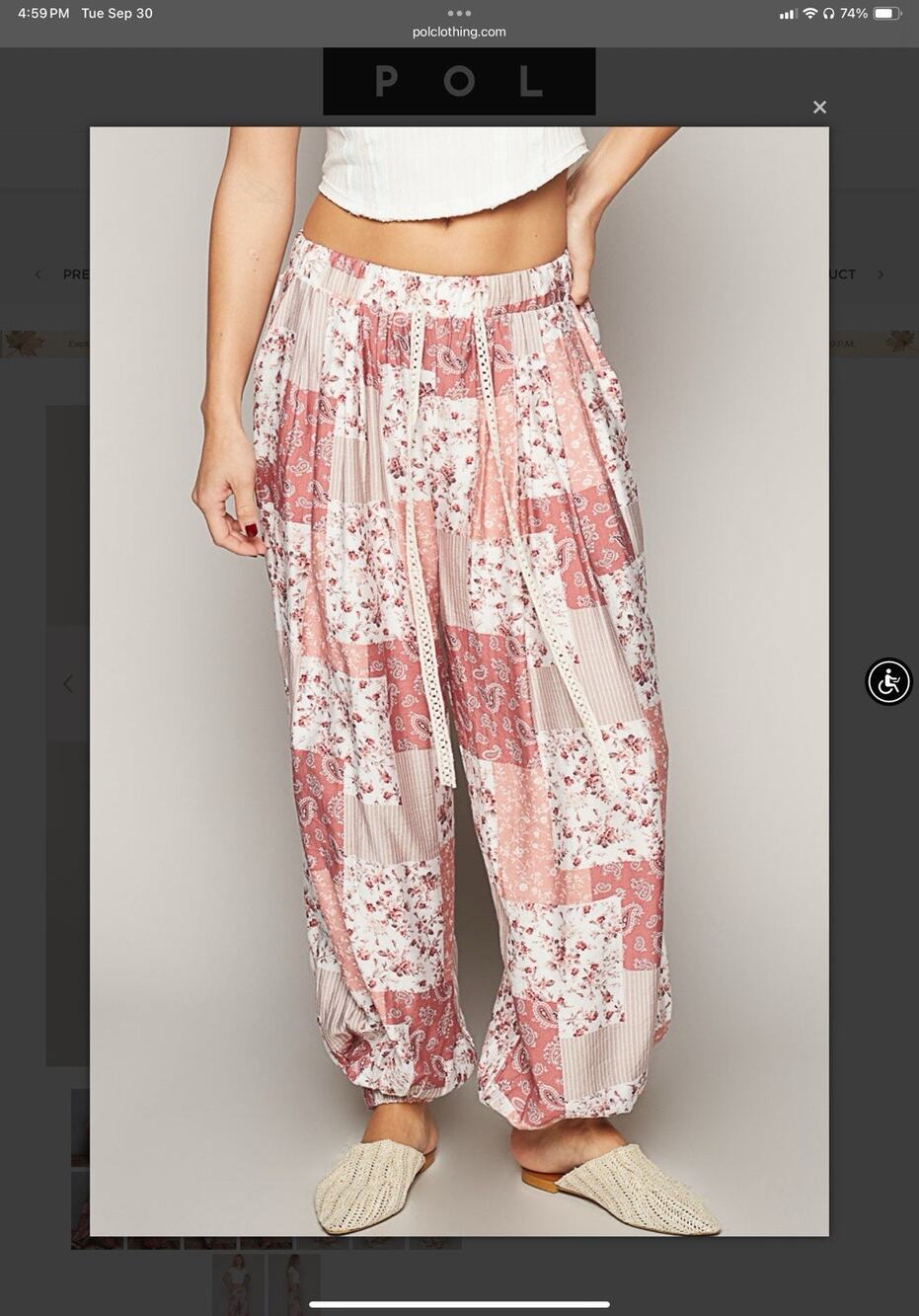 POL Patchwork Print Rayon Boho Harem Pants Women's Drawstring Waist